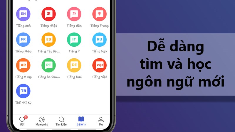 ·dễ dàng tìm và học ngoại ngữ mới