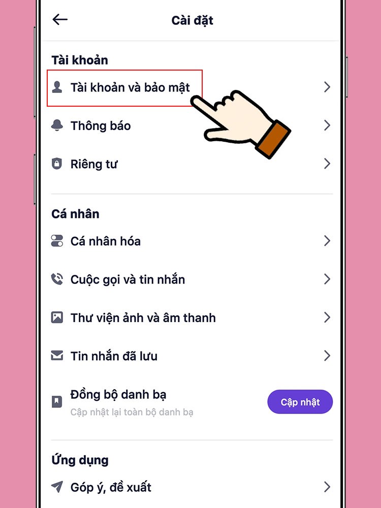 Chọn t&agrave;i khoản v&agrave; bảo mật.