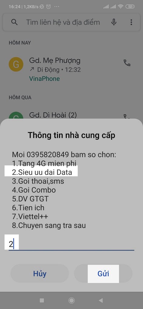 họn Siêu ưu đãi data bằng cách ấn phím 2