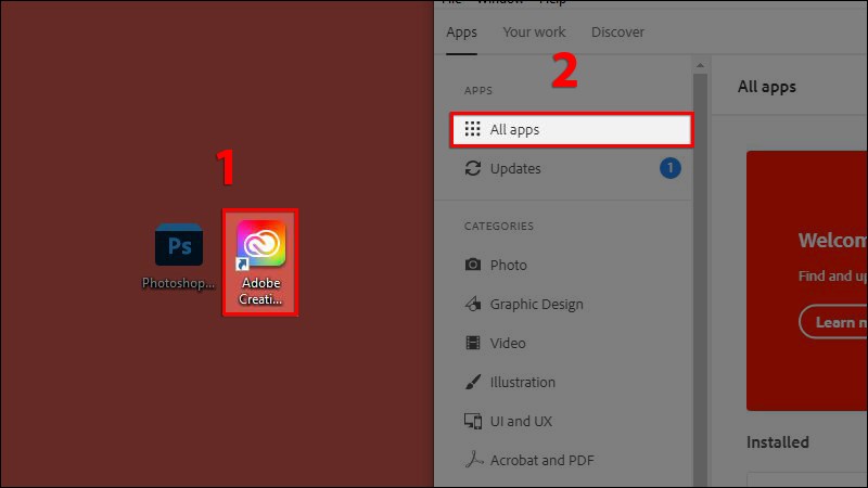 Mở ứng dụng Adobe Creative Cloud
