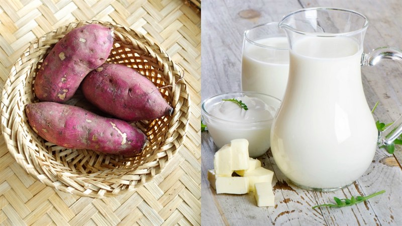 Nguyên liệu làm sinh tố khoai lang tím sữa tươi