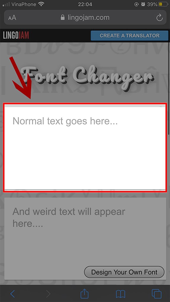 Tại khung “Normal text goes here…” bạn nhập trạng thái, comments mà bạn muốn chuyển đổi font chữ.