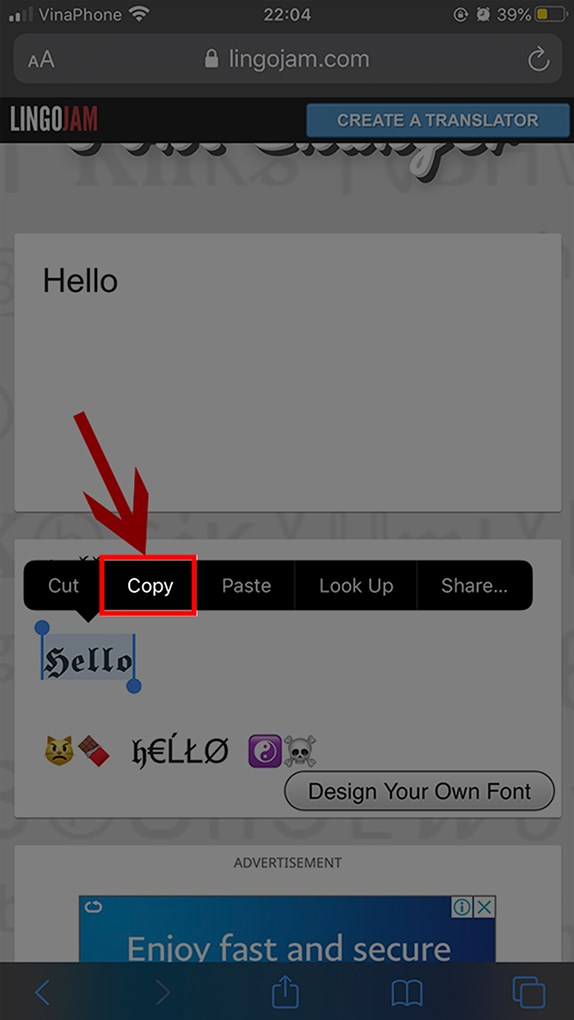  Ấn giữ ở Font bạn muốn chọn và chọn Copy.