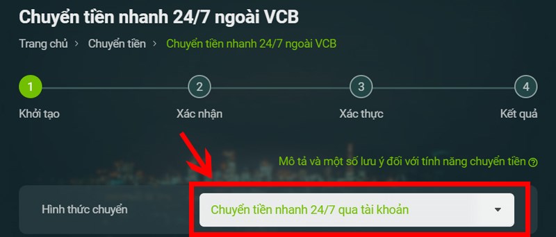 Chọn Hình thức chuyển tiền.