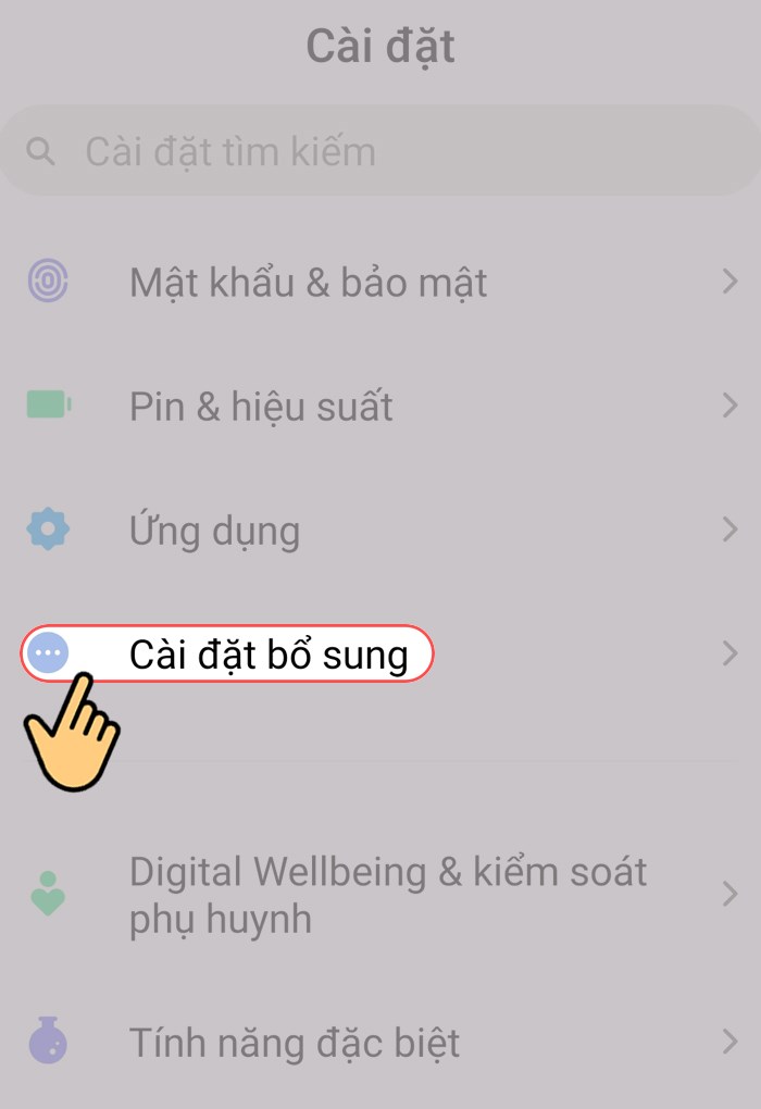 Chọn cài đặt bổ sung