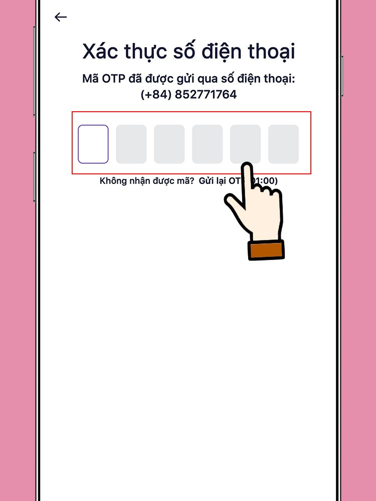 Nhập m&atilde; x&aacute;c thực được gửi về số điện thoại.