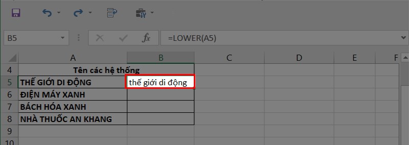 phím tắt chuyển chữ thường thành chữ hoa trong excel