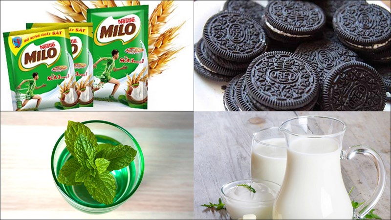 Nguyên liệu thực hiện món oreo bạc hà đá xay