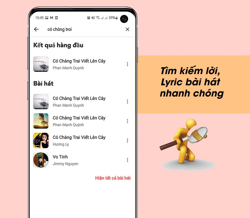 Tìm kiếm lời, Lyric bài hát nhanh chóng