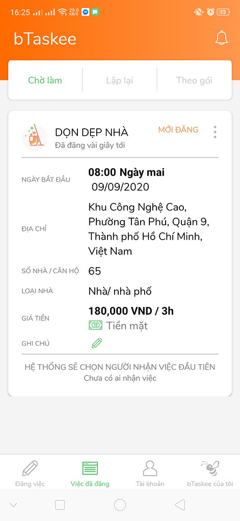  Ho&agrave;n tất lịch đặt hẹn tr&ecirc;n ứng dụng bTaskee