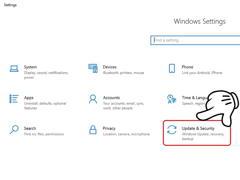 Click vào Update & Security.