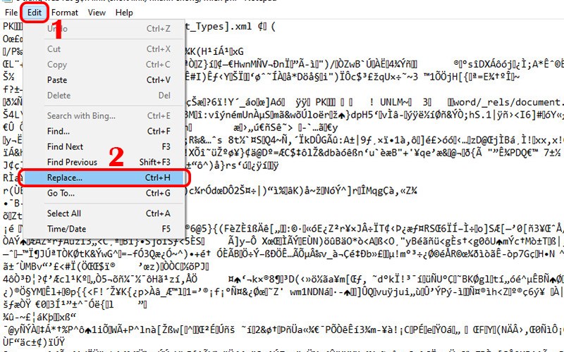  nhấn tổ hợp phím Ctrl + H&nbsp;hoặc chọn Edit > Replace...