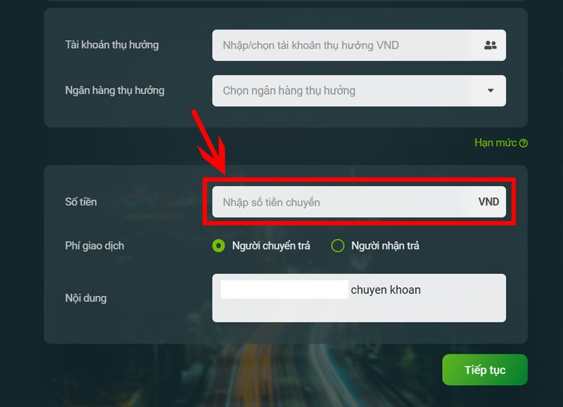Nhập Số tiền cần chuyển.