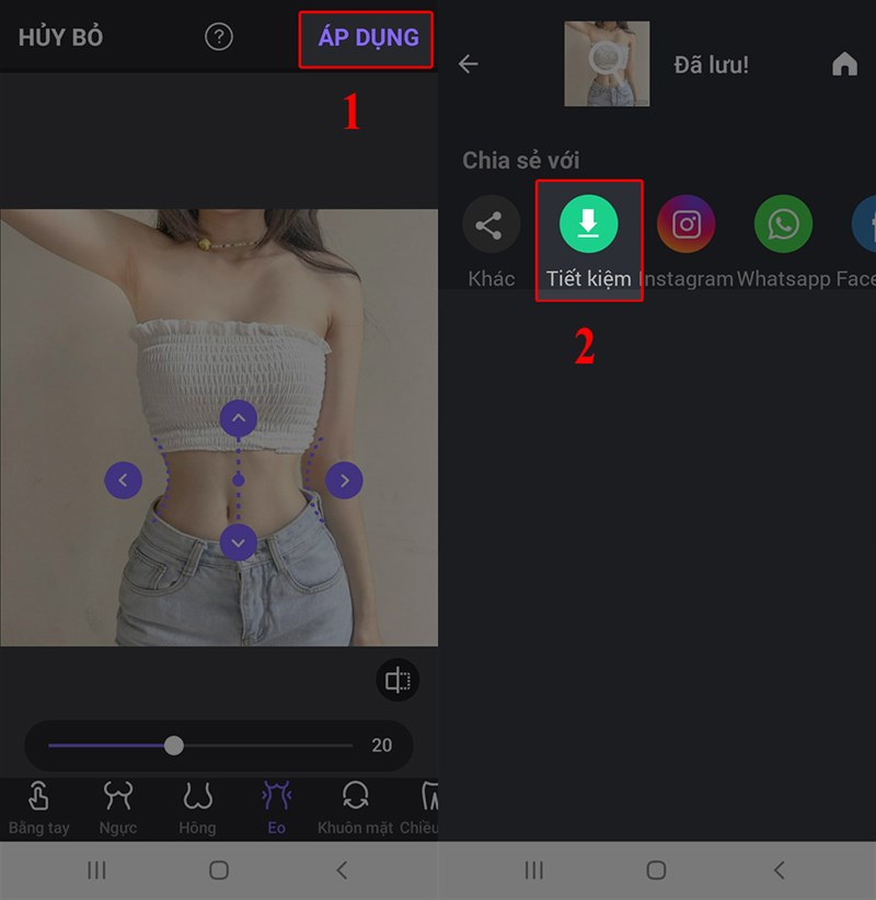 &Aacute;p Dụng > bấm Tiết kiệm&nbsp;để lưu ảnh sau khi đ&atilde; chỉnh sửa xong.