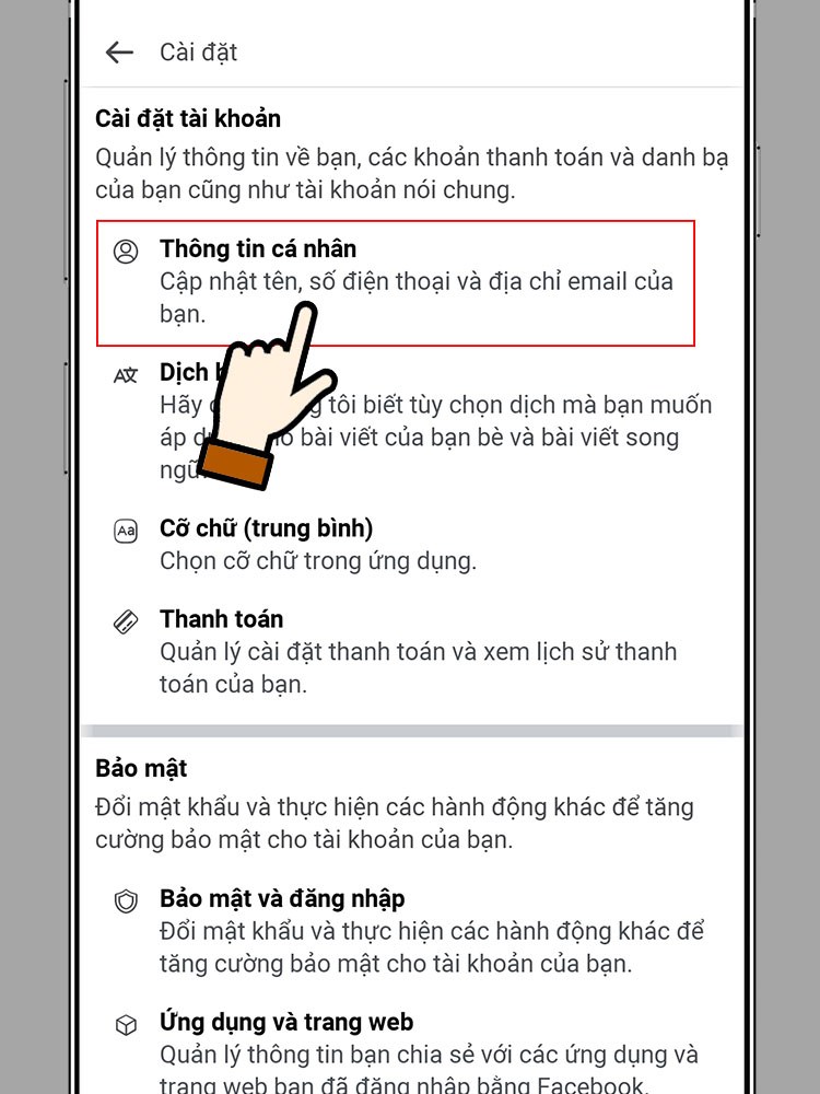 Chọn Thông tin cá nhân.