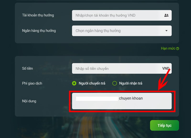 Nhập Số tiền cần chuyển.