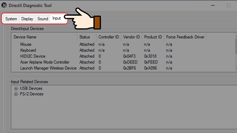 Hiển thị cửa sổ DirectX Diagnostic Tool