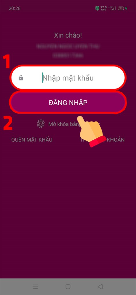 Mở ứng dụng MoMo > Đăng nhập v&agrave;o t&agrave;i khoản.