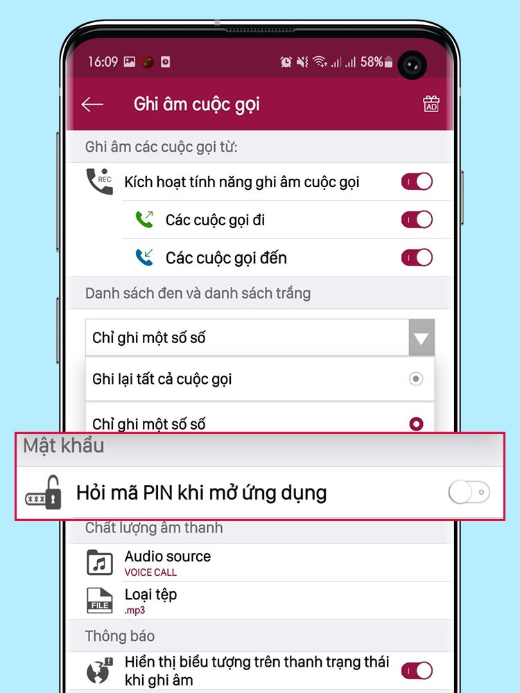 Đặt mật khẩu để bảo vệ file ghi âm an toàn