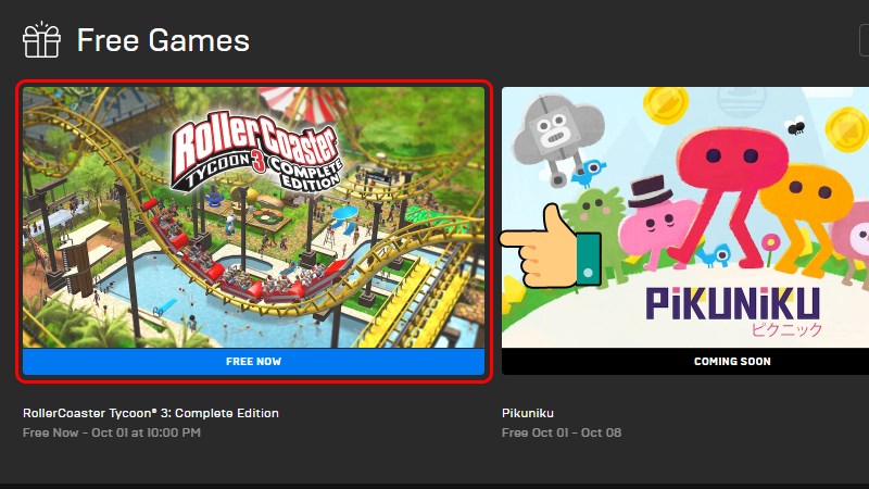 Bấm vào RollerCoaster Tycoon 3 Complete Edition ở phần Free Game