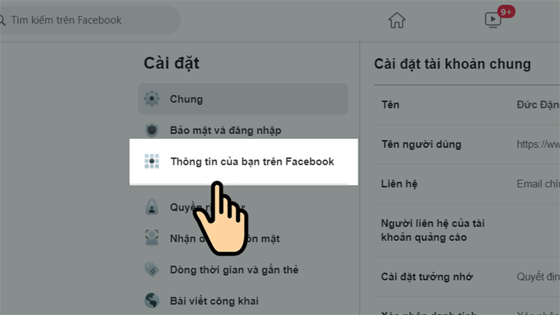 Chọn Thông tin của bạn trên Facebook