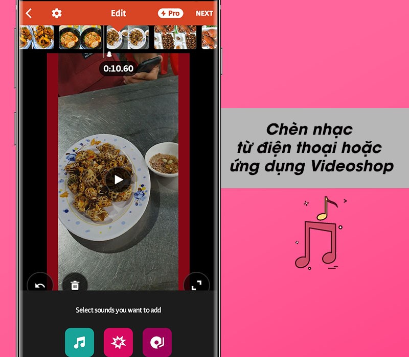 Ch&egrave;n nhạc từ điện thoại hoặc từ ứng dụng Videoshop