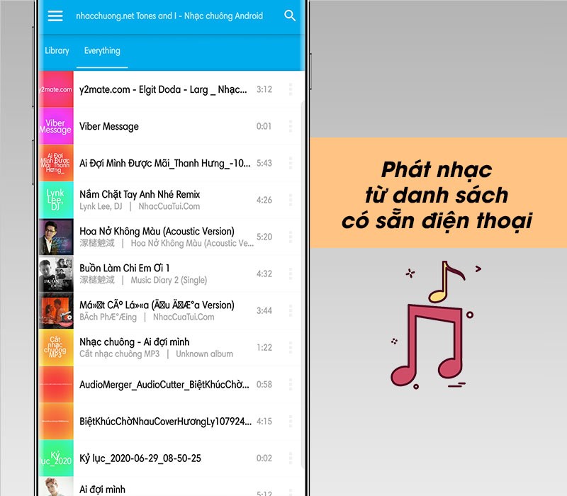 Ph&aacute;t nhạc từ danh s&aacute;ch c&oacute; sẵn điện thoại