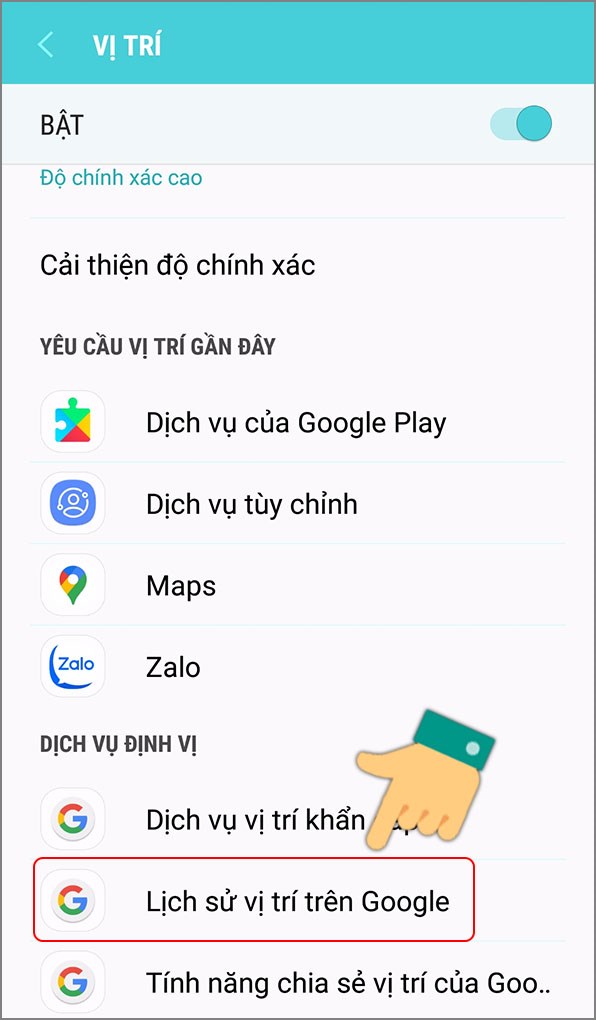 Chọn Lịch sử vị trí trên Google