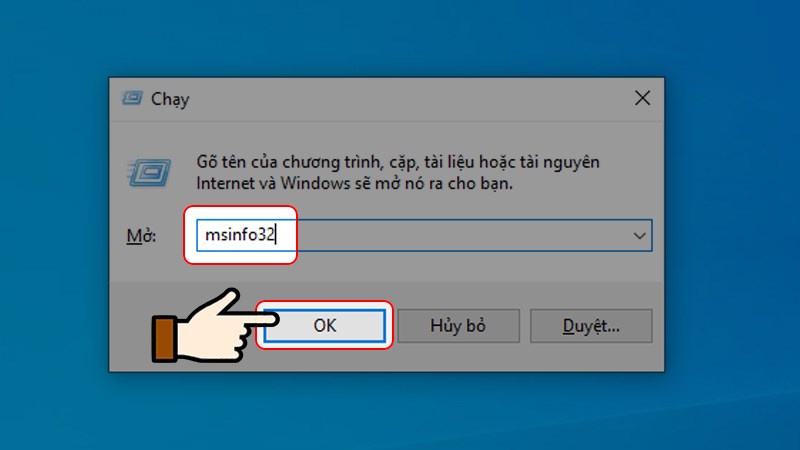 Nhập lệnh “msinfo32”