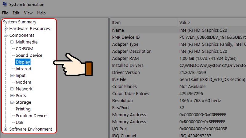 Chọn thông tin cấu hình máy mà mình cần kiểm tra