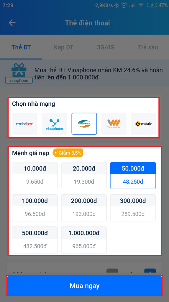 Nạp tiền điện thoại