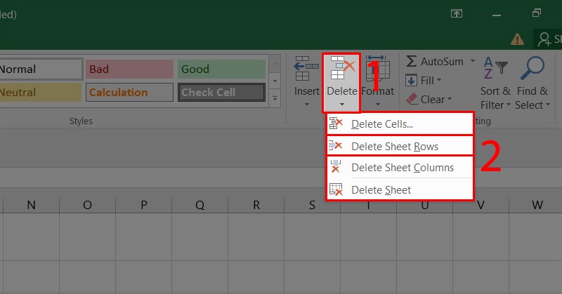 Chọn Delete Sheet Rows là hoàn tất quy trình.