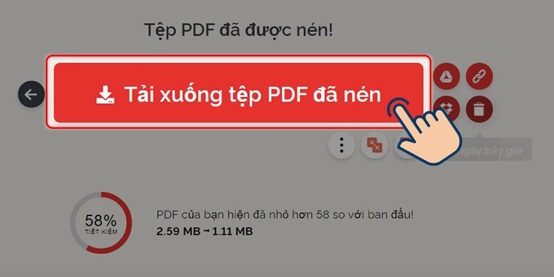 chọn vào Tải Xuống tệp PDF đã nén để tải file đã nén về thiết bị.