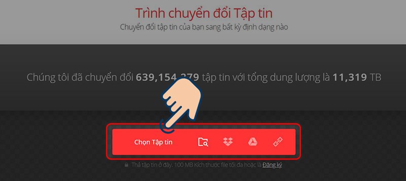 chọn vào Chọn tập tin để tải file PDF cần nén lên trang web.