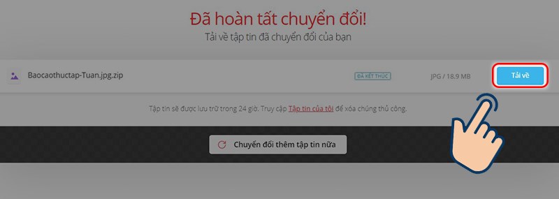  chọn vào Tải về để tải file đã nén về thiết bị.