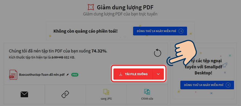 chọn vào Tải File Xuống để tải file đã nén về thiết bị.
