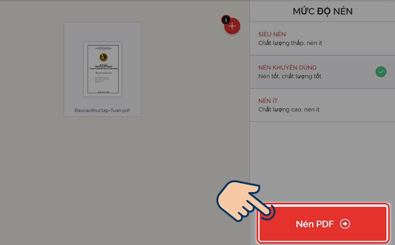 Chọn vào Nén PDF để tiến hành nén.
