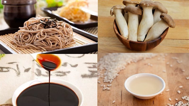 Nguyên liệu món ăn mì soba vịt và mì soba nấm đùi gà