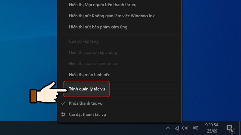 Chọn Start Task manager (Trình quản lý tác vụ)