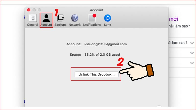 Chọn Account > Chọn Unlink This Dropbox.