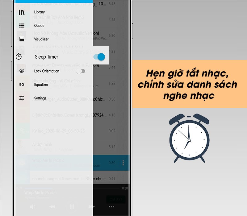Hẹn giờ tắt nhạc, chỉnh sửa danh s&aacute;ch xem
