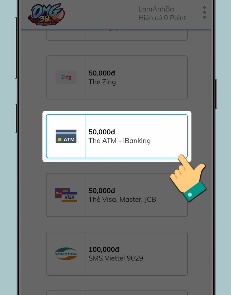 Chọn cách thức thanh toán là Thẻ ATM - iBanking