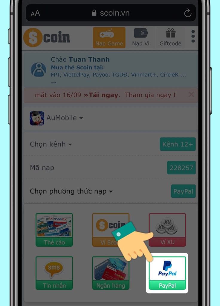 Phương thức thanh toán là PayPal