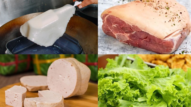 Nguyên liệu món ăn 3 cách làm phở cuốn thịt heo, tôm chiên và chả chiên