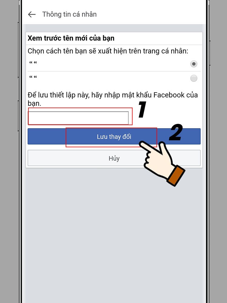 Nhập mật khẩu Facebook > Lưu thay đổi.