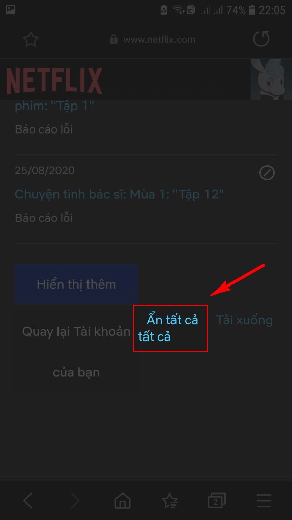 chọn Ẩn tất cả