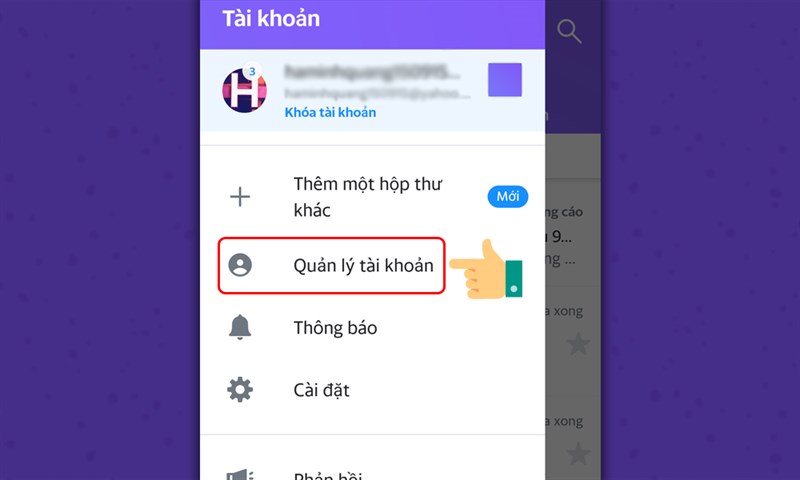 Chọn mục Quản lý tài khoản