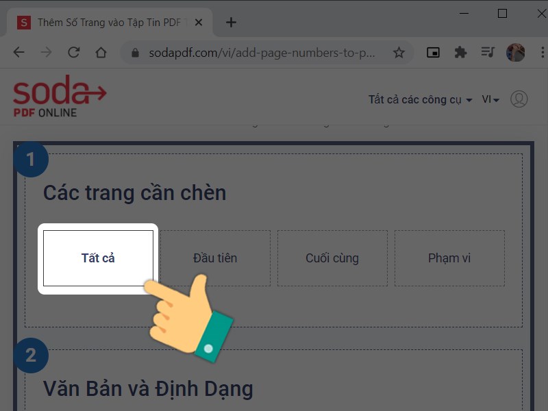 Chọn trang cần chèn