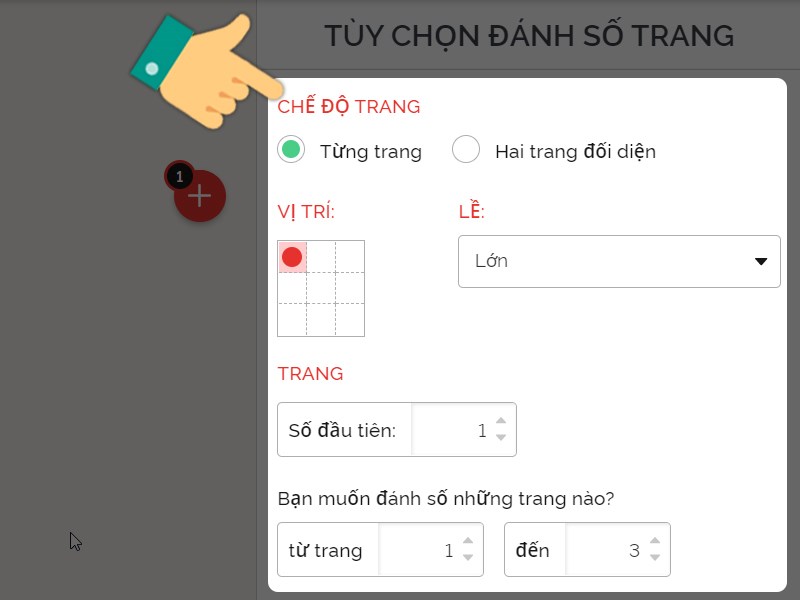 Thiết lập tùy chọn đánh số trang