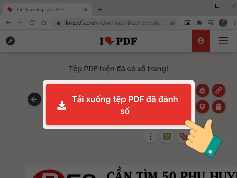 Nhấn Tải xuống tệp PDF đã đánh số trang